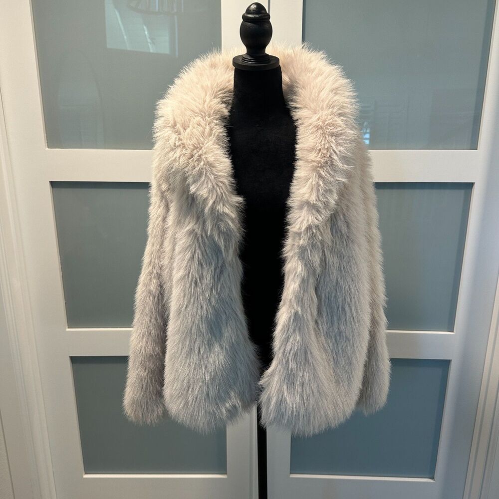 Zara Faux Fur Fluffy Winter Jacket Coat Cream Beige Size XS